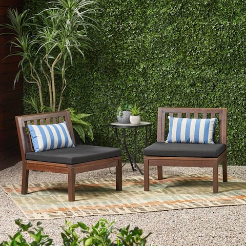 Caswell Outdoor Acacia Wood Club Chair with Cushion (Set of 2) by Christopher Knight Home
