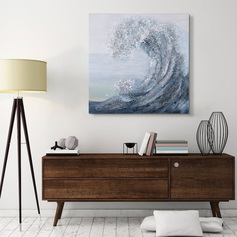 Crystal Wave Textured Glitter Hand Painted Canvas Wall Art