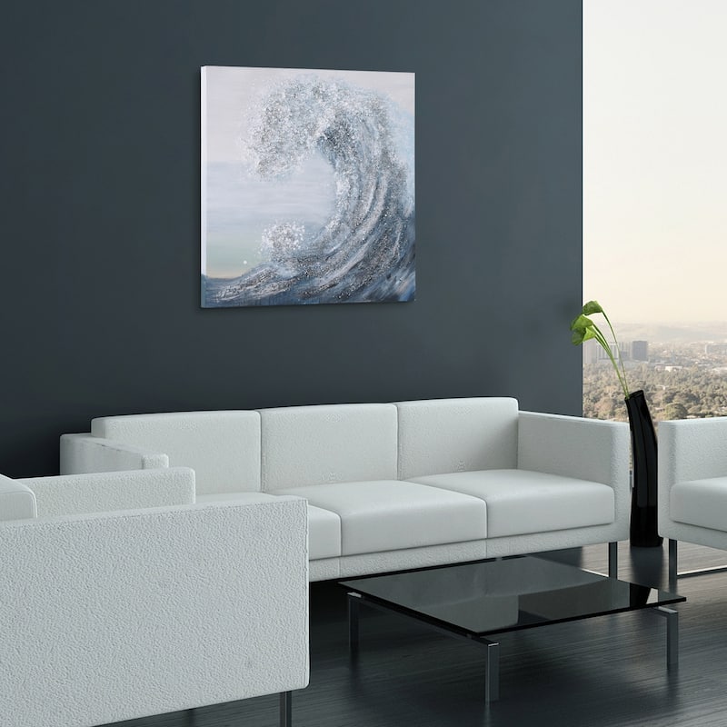 Crystal Wave Textured Glitter Hand Painted Canvas Wall Art