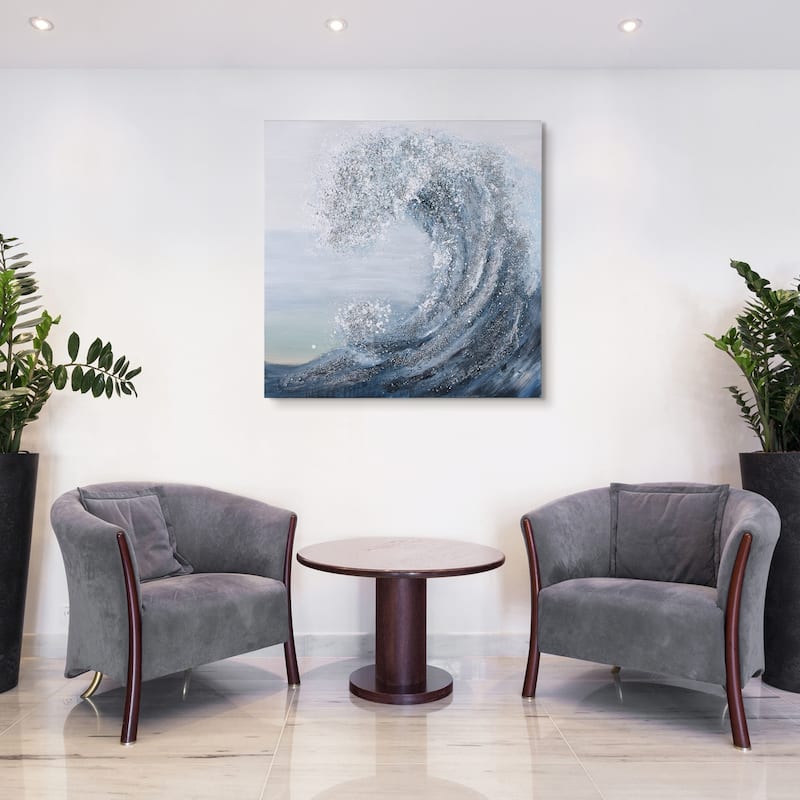Crystal Wave Textured Glitter Hand Painted Canvas Wall Art