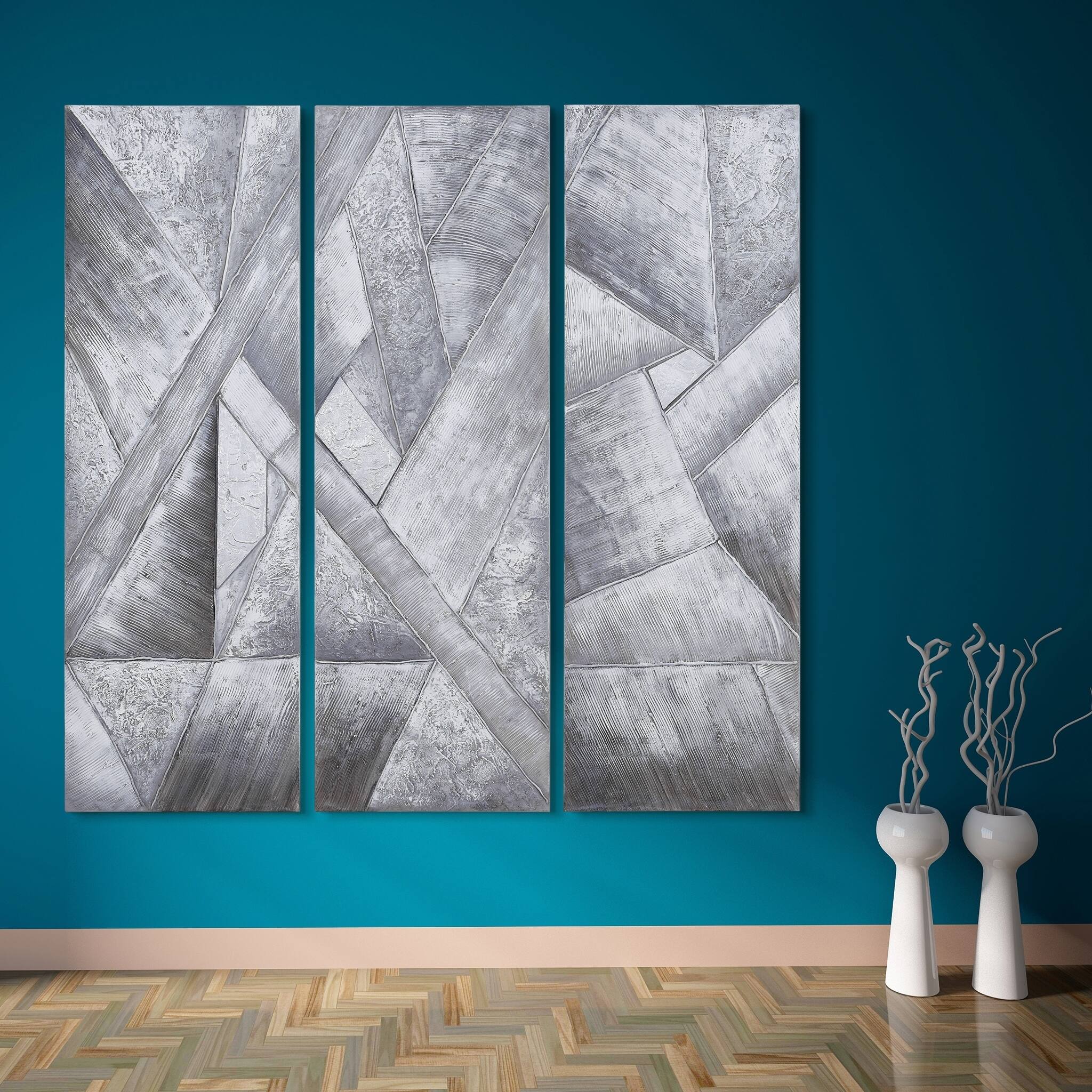 Diamonds Textured Metallic Hand Painted Canvas Wall Art Set of 3 On