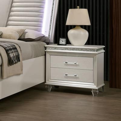 Butler Glam Pearl White Solid Wood 2-Drawer Nightstand by Silver Orchid