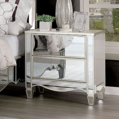 Allen Glam Silver Wood 2-Drawer Nightstand with USB Port by Silver Orchid