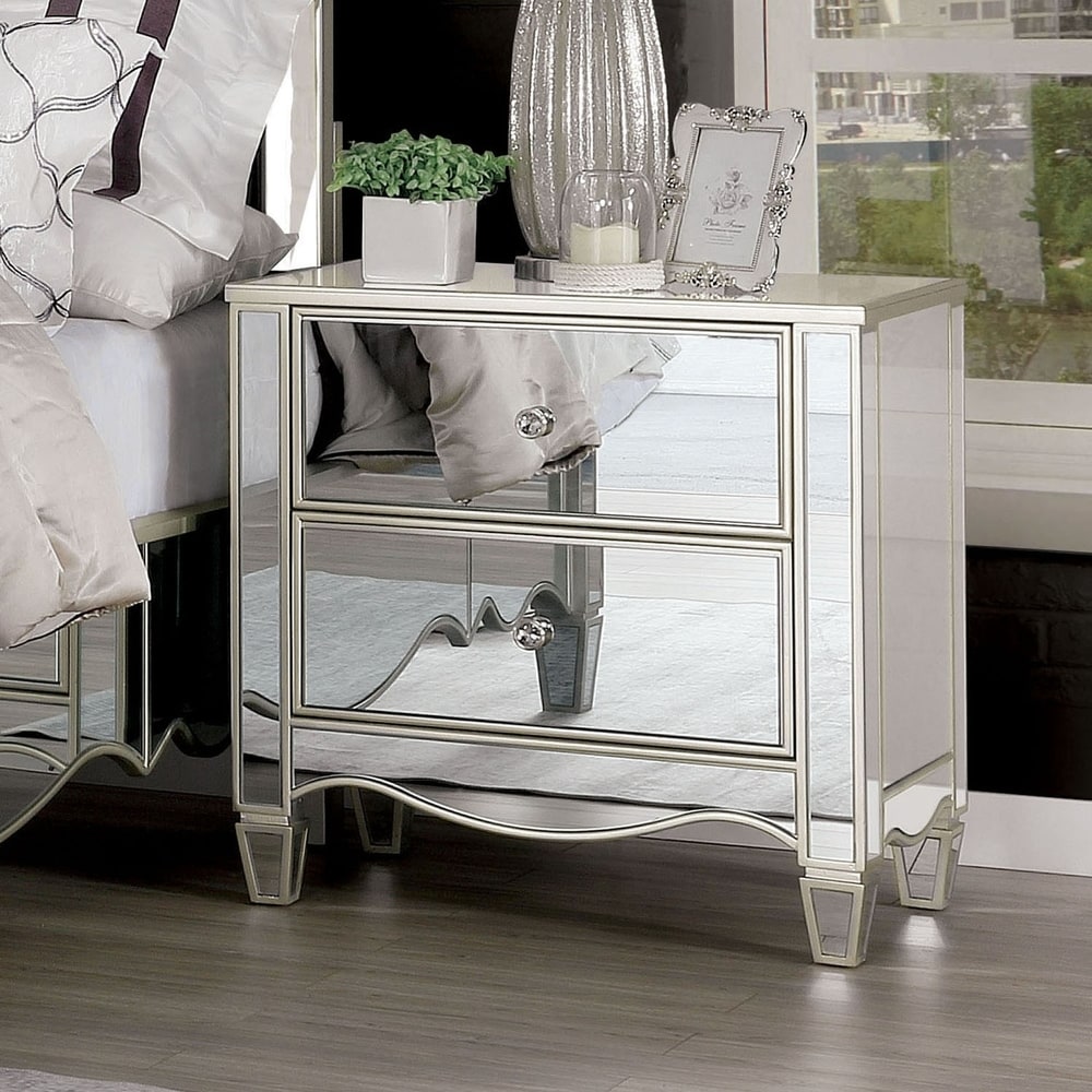 Silver Orchid Allen Glam Silver Wood 2-Drawer Nightstand with USB Port