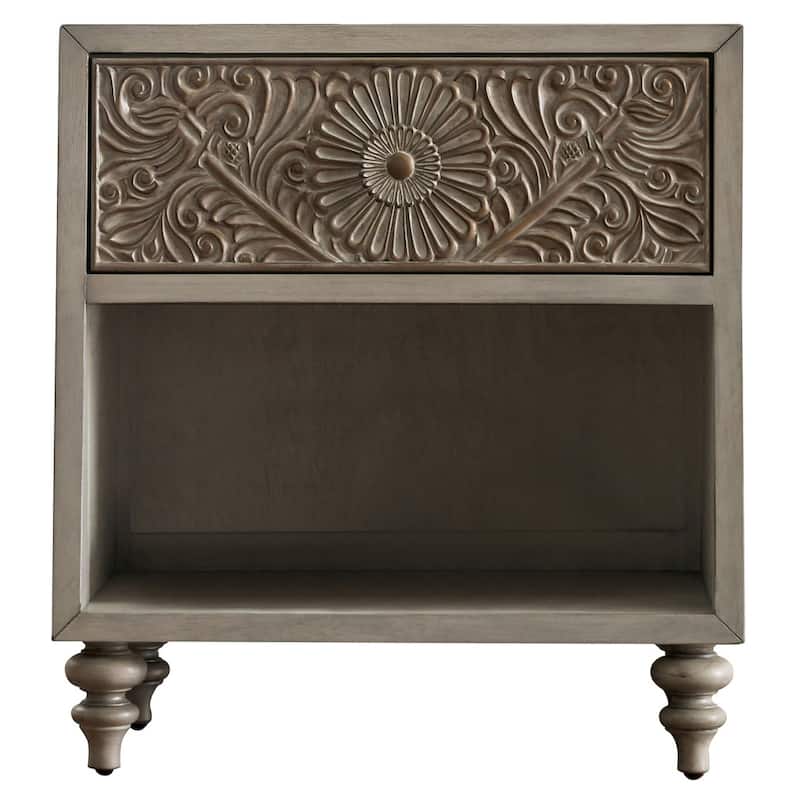 Cadogen Farmhouse Antique White Wood 1-Drawer Nightstand with USB by The Curated Nomad - Antique White