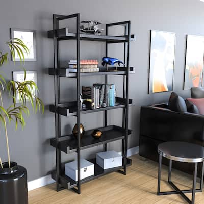 Ganesh Rustic Black Metal 5-Tier Ladder Shelf by Carbon Loft
