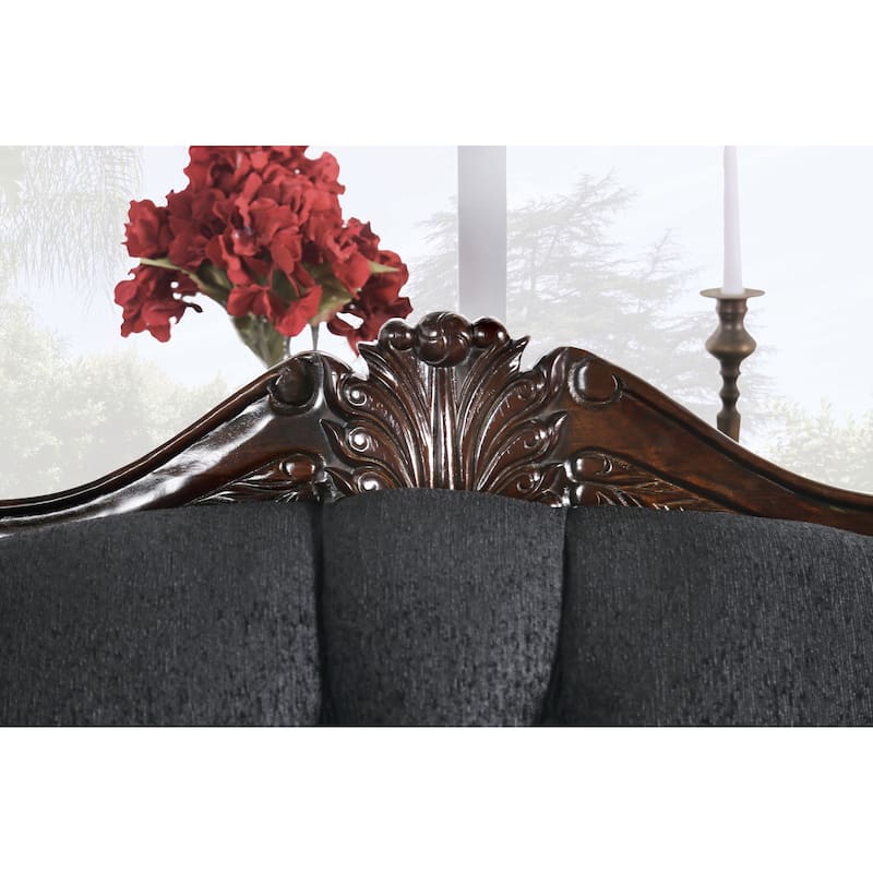 Dhumketu Traditional Black Chenille Upholstered Rolled Arms Sofa by Gracewood Hollow