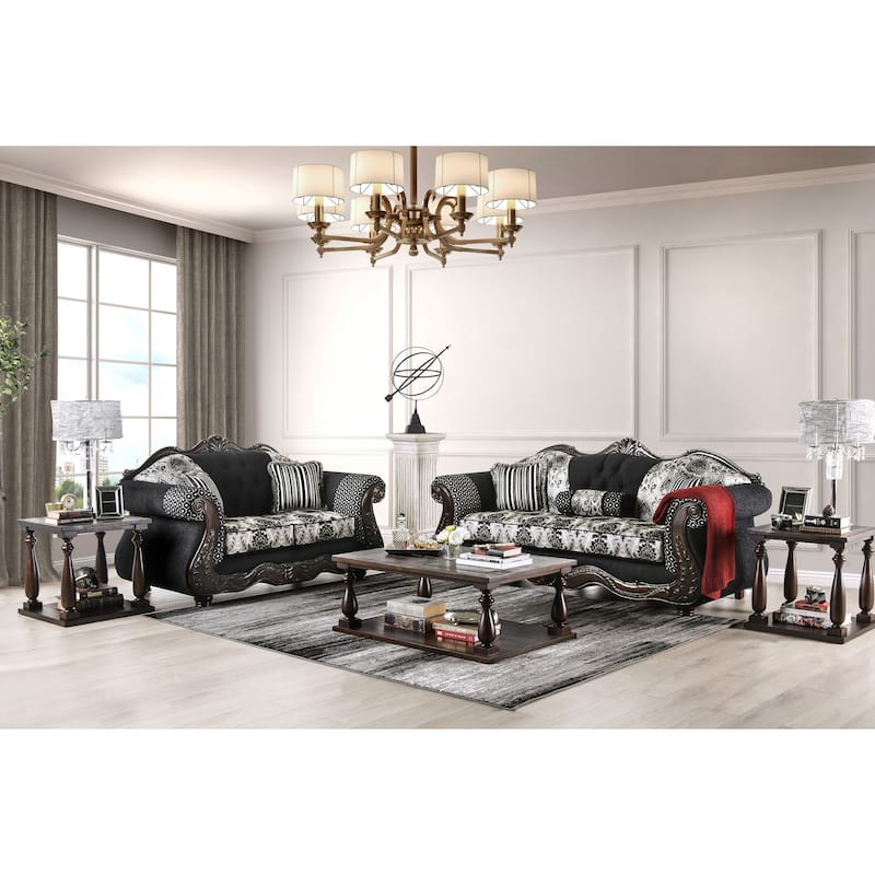 Dhumketu Traditional Black Chenille Upholstered Rolled Arms Sofa by Gracewood Hollow