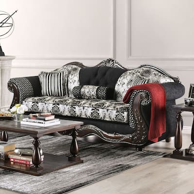 Dhumketu Traditional Black Chenille Upholstered Rolled Arms Sofa by Gracewood Hollow