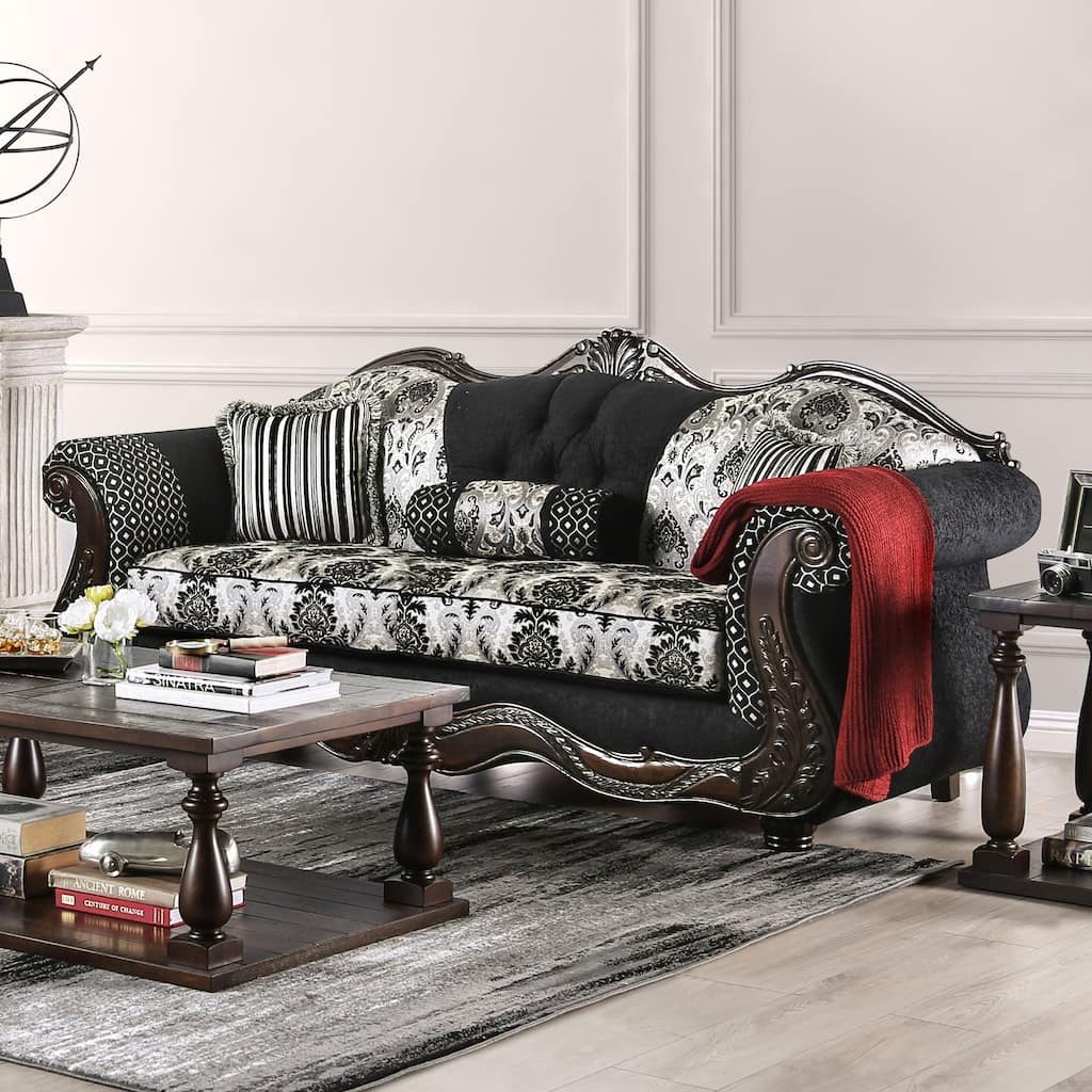 Dhumketu Traditional Black Chenille Upholstered Rolled Arms Sofa by Gracewood Hollow