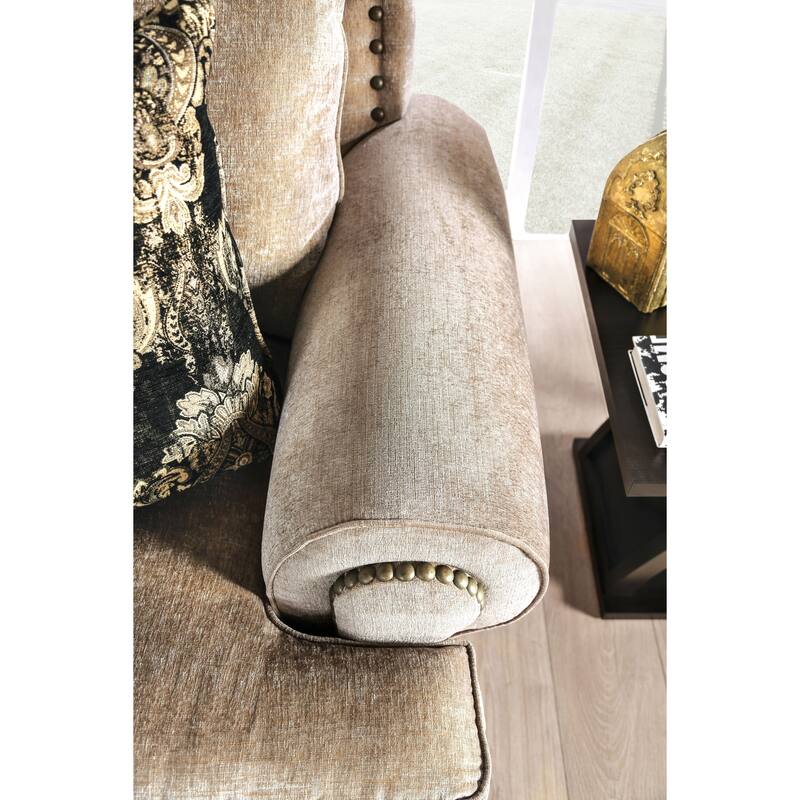 Furniture of America Dolarrai Traditional Beige Nailhead Sofa