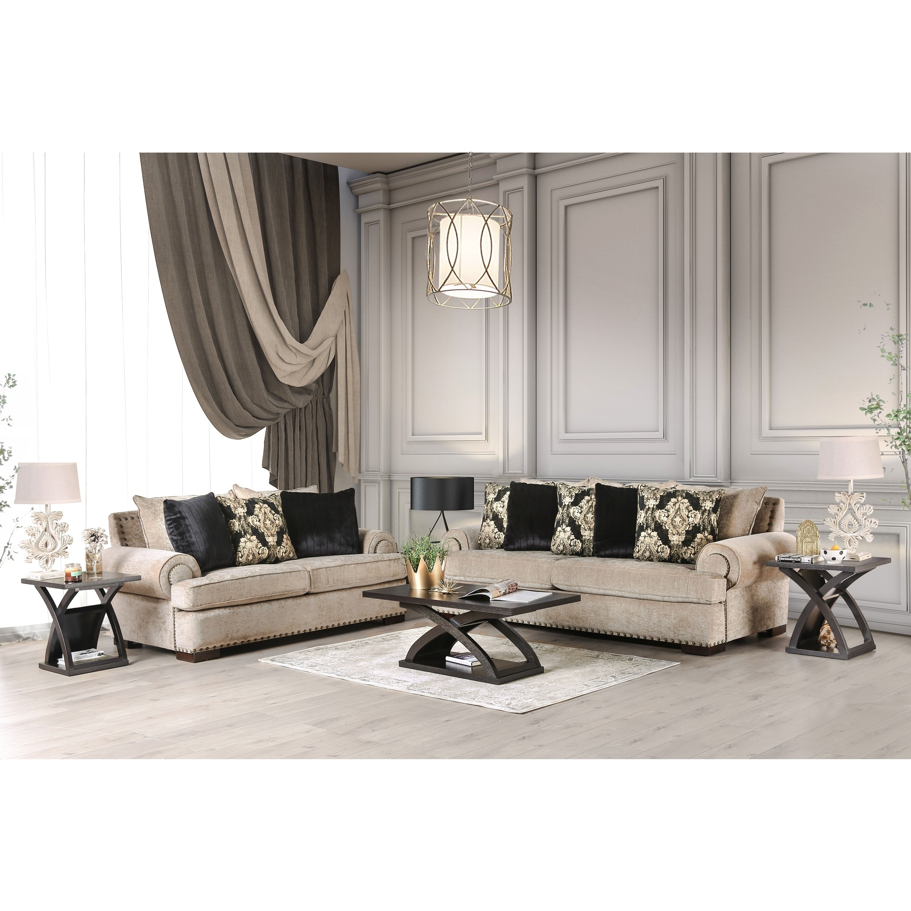 Furniture of America Dolarrai Traditional Beige Nailhead Sofa