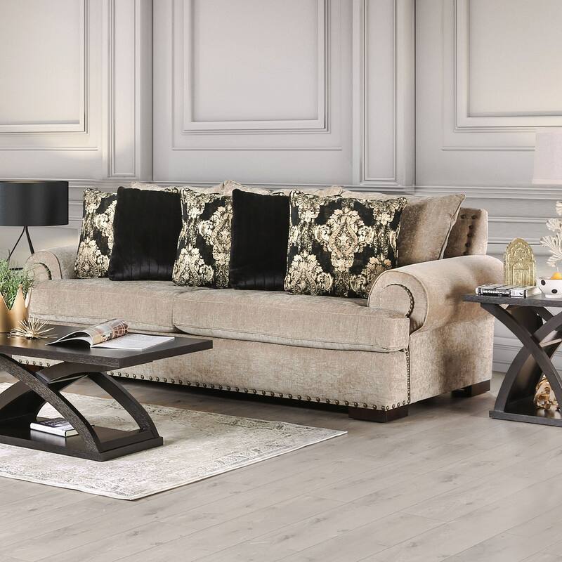 Furniture of America Dolarrai Traditional Beige Nailhead Sofa