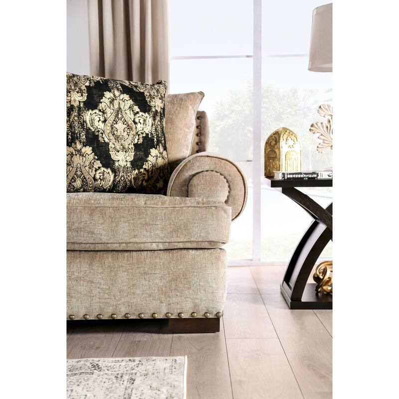 Furniture of America Dolarrai Traditional Beige Nailhead Sofa