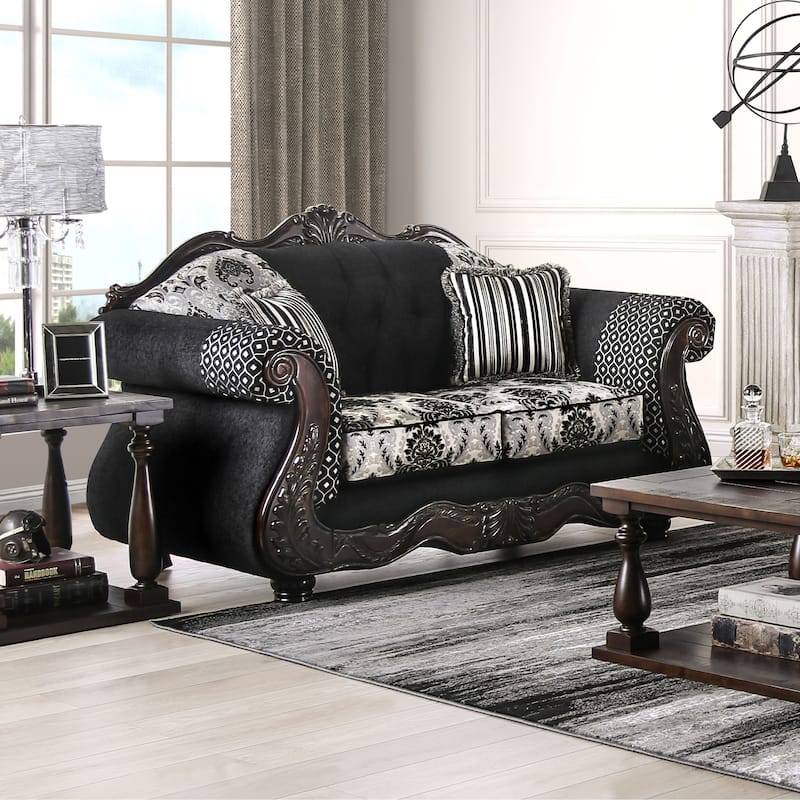 Dhumketu Traditional Black Fabric Semi-Firm Loveseat by Gracewood Hollow