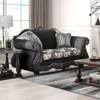 Dhumketu Traditional Black Fabric Semi-Firm Loveseat by Gracewood Hollow