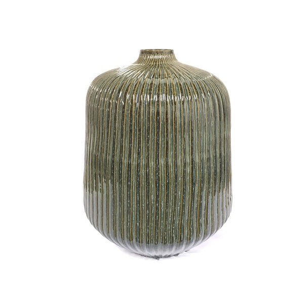 Handmade 20" Lily's Living Rustic Green Grooving Vase