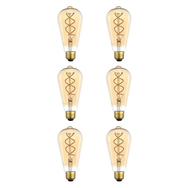 LED Decorative helix vertical 2000K nostalgic filament 6 watts 300 lumens amber tint ST18 light bulb - N/A