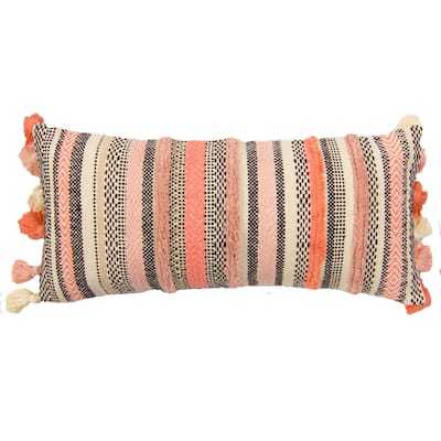 The Curated Nomad Quane Handwoven Ivory/ Coral Stripes Accent Pillow