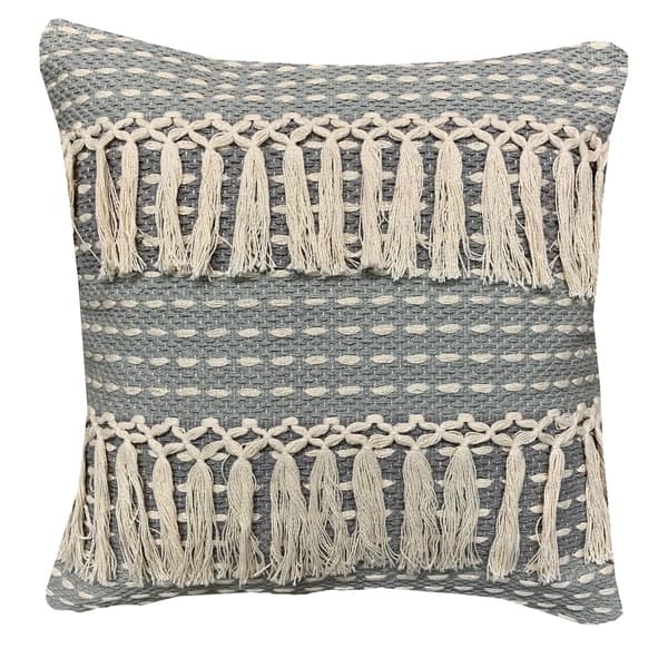 The Curated Nomad Quane Handwoven Grey Tassels Accent Pillow ...