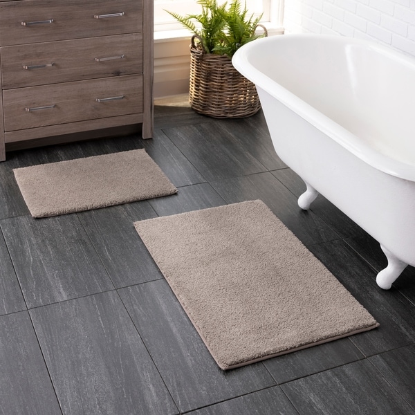 Microfiber 2 Pieces Bathroom Loyal Bath Rug Pedestal Mat Set Beige