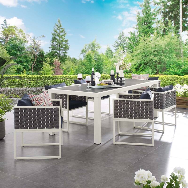 Stance 7 Piece Outdoor Patio Aluminum Dining Set - Grey - 7-Piece Sets