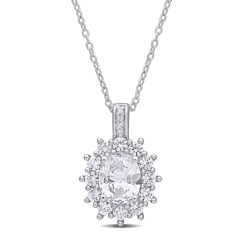 Miadora Sterling Silver 4ct TGW Created White Sapphire and Diamond Floral Halo Necklace