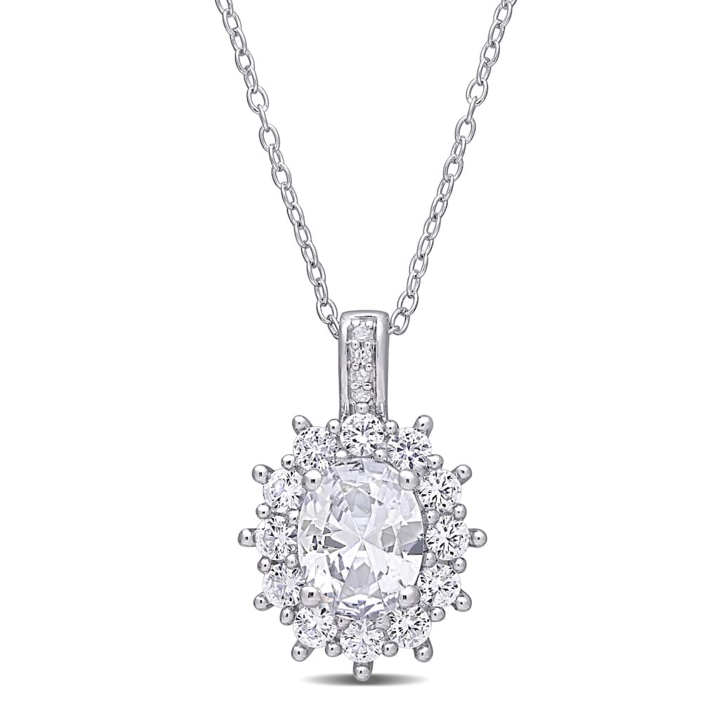 Miadora Sterling Silver 4ct TGW Created White Sapphire and Diamond Floral Halo Necklace