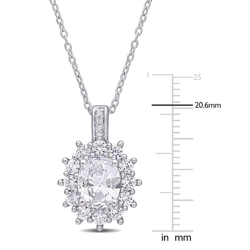 Miadora Sterling Silver 4ct TGW Created White Sapphire and Diamond Floral Halo Necklace