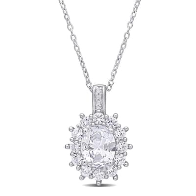 Miadora Sterling Silver 4ct TGW Created White Sapphire and Diamond Floral Halo Necklace