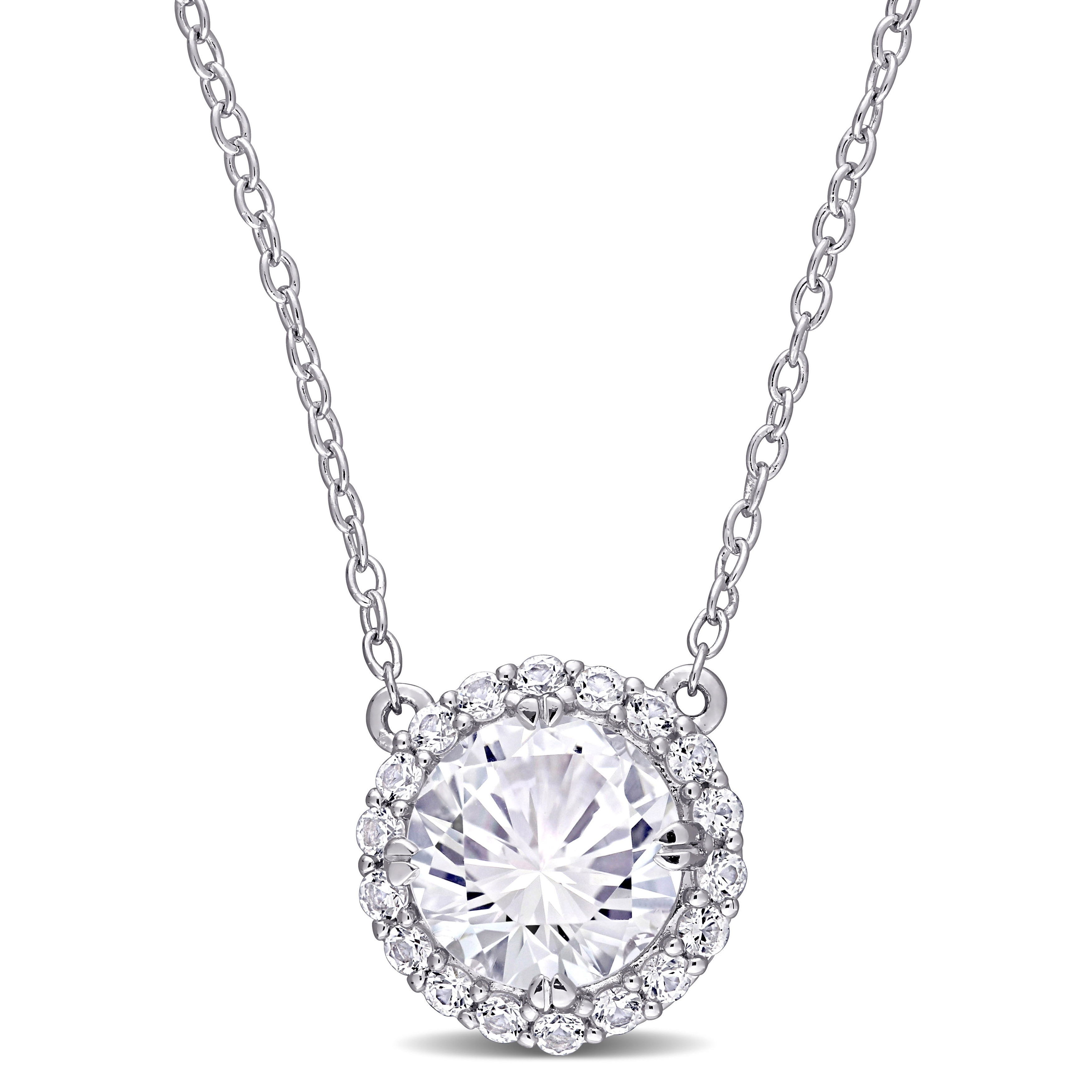 Miadora Sterling Silver 2 3/4ct TGW Created White Sapphire Halo Necklace