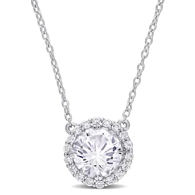 Miadora Sterling Silver 2 3/4ct TGW Created White Sapphire Halo Necklace