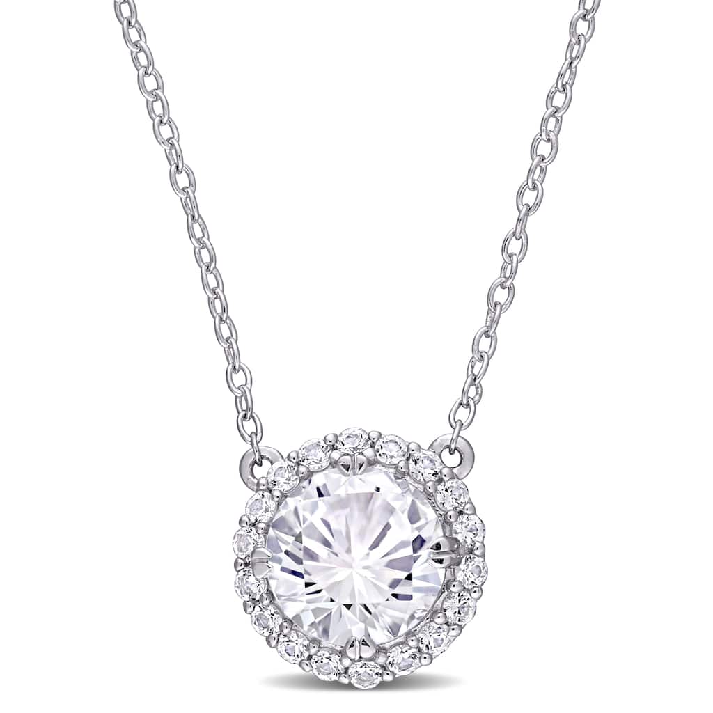 Miadora Sterling Silver 2 3/4ct TGW Created White Sapphire Halo Necklace