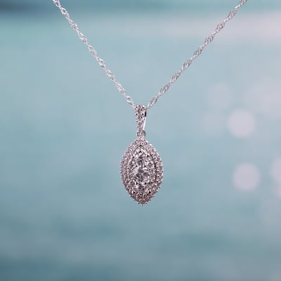 Miadora 10k White Gold 1/2ct TDW Diamond Composite Marquise Halo Drop Necklace