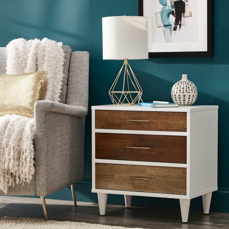 Prudence White and Natural Finish 3-Drawer Nightstand from iNSPIRE Q Modern