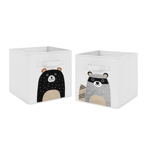 Sweet Jojo Designs Bear Raccoon Forest Animal Woodland Pals Collection Foldable Fabric Storage Bins - Beige Grey Black White