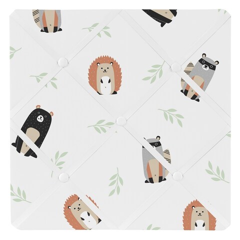 Sweet Jojo Designs Bear Raccoon Forest Animal Woodland Pals Collection 13in Fabric Memory Bulletin Board -Beige Green Black Grey