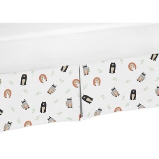 Sweet Jojo Designs Bear Raccoon Hedgehog Forest Animal Woodland Pals Collection Unisex Crib Bed Skirt - Beige Green Black Grey