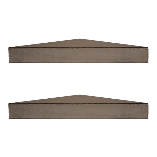 Porch & Den Martin Rustic Walnut Brown Wood Floating Corner Shelves (Set of 2)