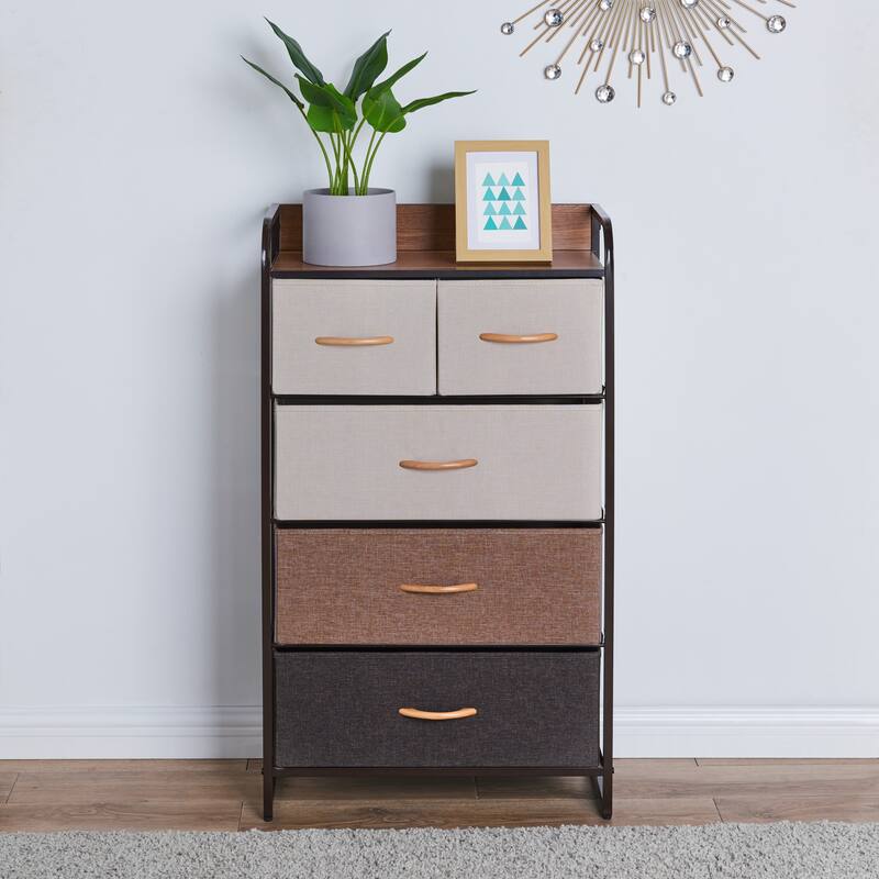 Danya B. Decorative Modern Storage Chest Dresser with 5 Fabric Drawers