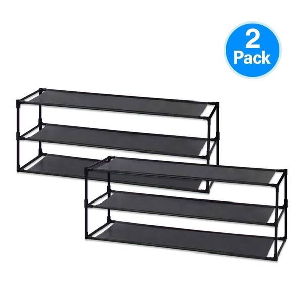 slide 1 of 9, 3 Tier Shoe Rack Detachable Non-Woven Waterproof Fabric Shoe Organizer Tower Black Shoe Cabinet - 3-drawer