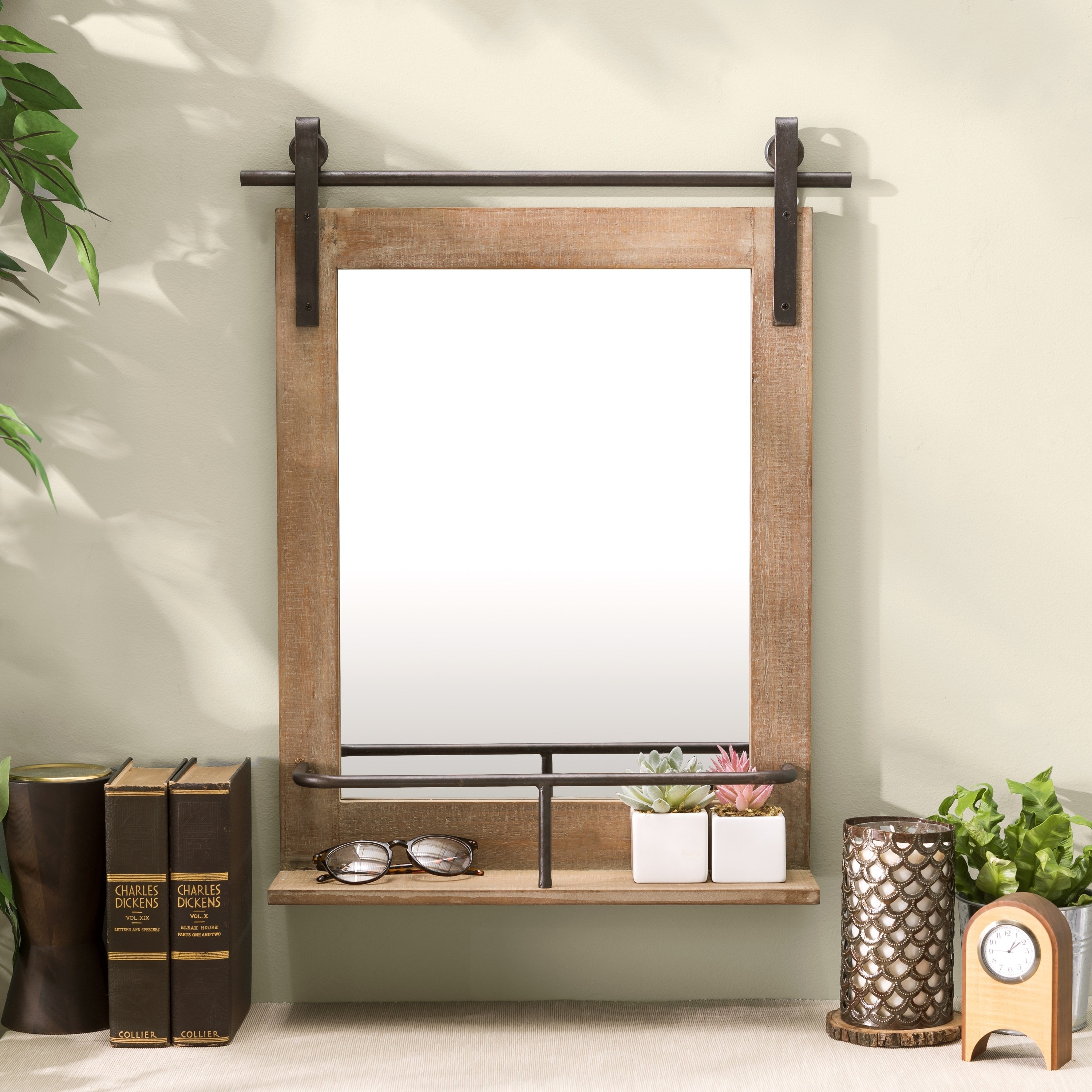 Shop Danya B Rustic Barn Door Wall Vanity Mirror With Shelf Overstock 28981789