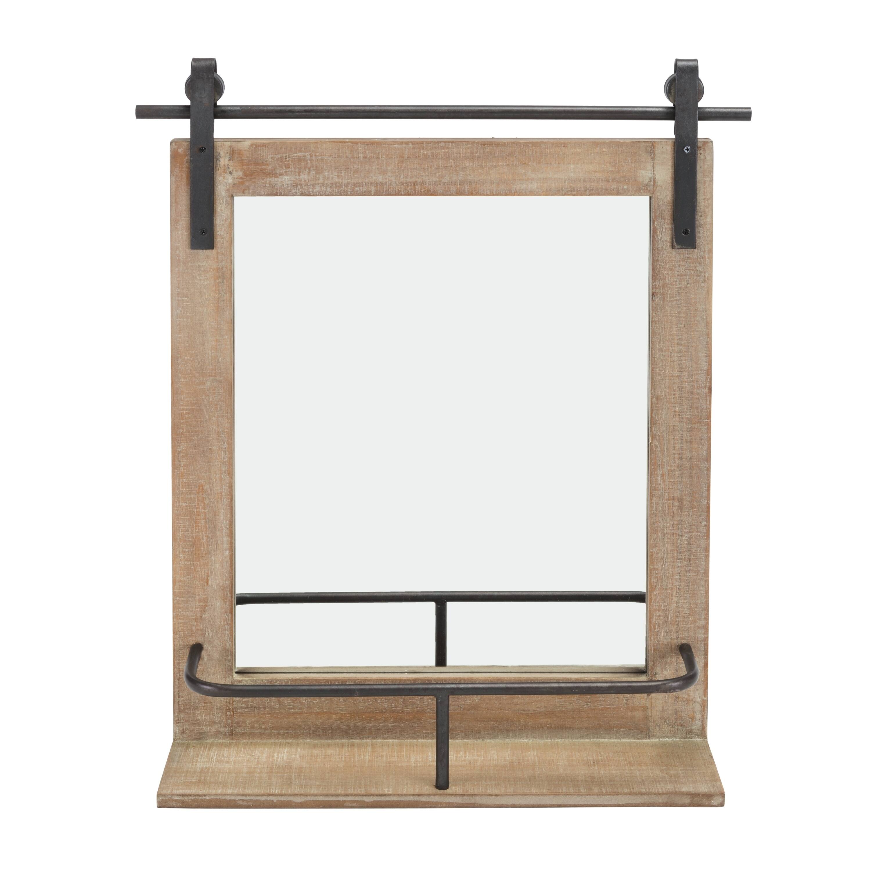 Danya B. Rustic Industrial Barn Door Wall Vanity Mirror with Shelf