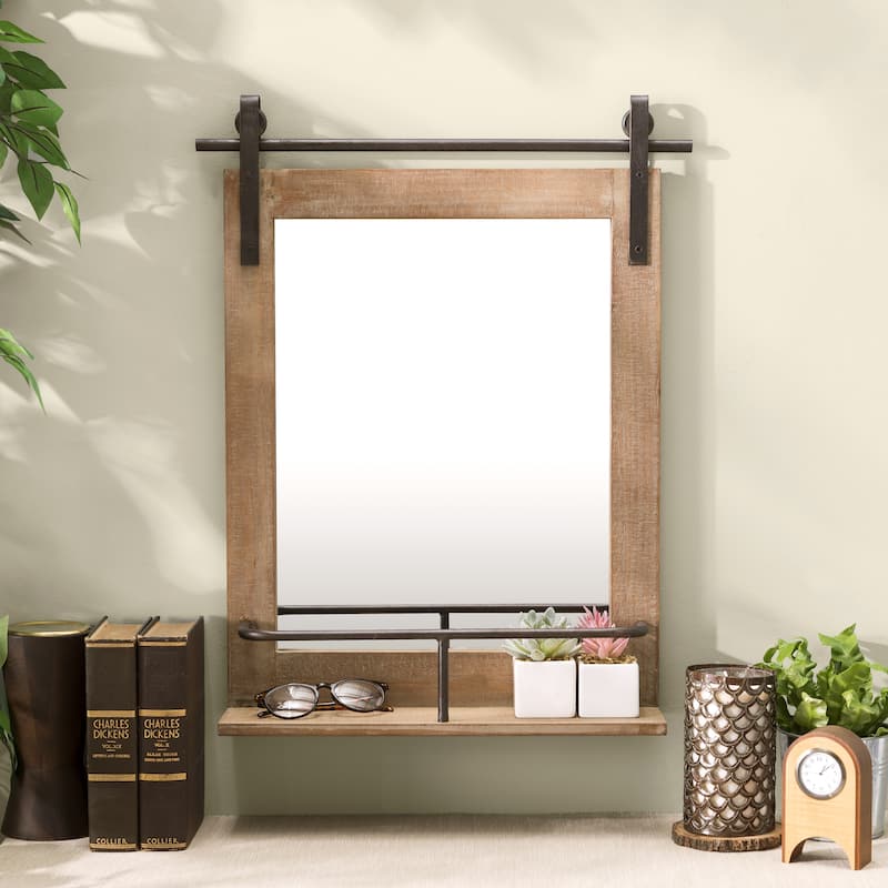 Danya B. Rustic Industrial Barn Door Wall Vanity Mirror with Shelf