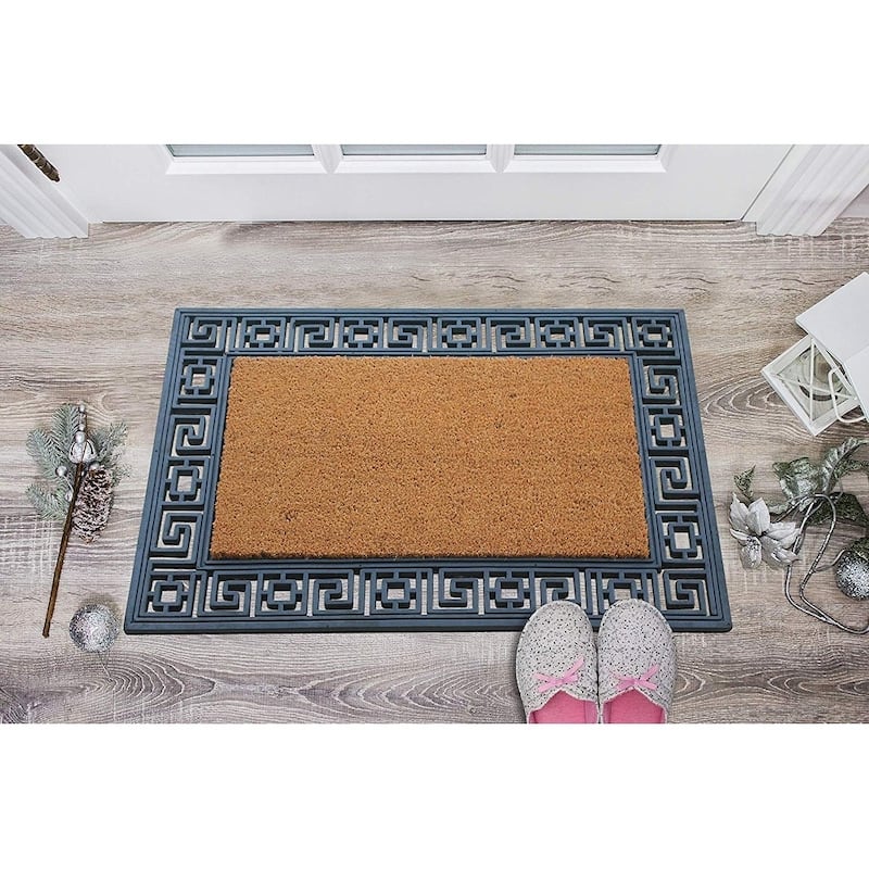 A1HC Rubber Coir Greek Key Border Tray Mat ,Outdoor Doormat 24" X 36"