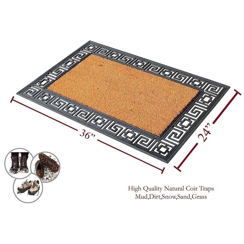 A1HC Rubber Coir Greek Key Border Tray Mat ,Outdoor Doormat 24" X 36"