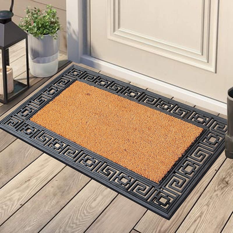 A1HC Rubber Coir Greek Key Border Tray Mat ,Outdoor Doormat 24" X 36"