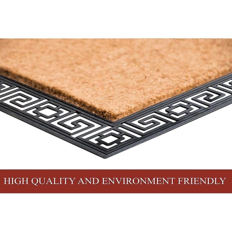 A1HC Rubber Coir Greek Key Border Tray Mat ,Outdoor Doormat 24" X 36"