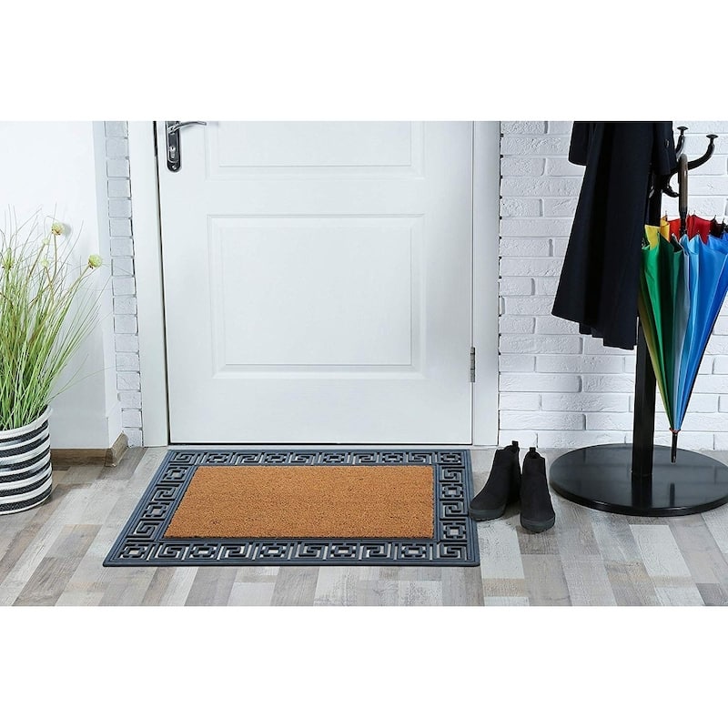 A1HC Rubber Coir Greek Key Border Tray Mat ,Outdoor Doormat 24" X 36"