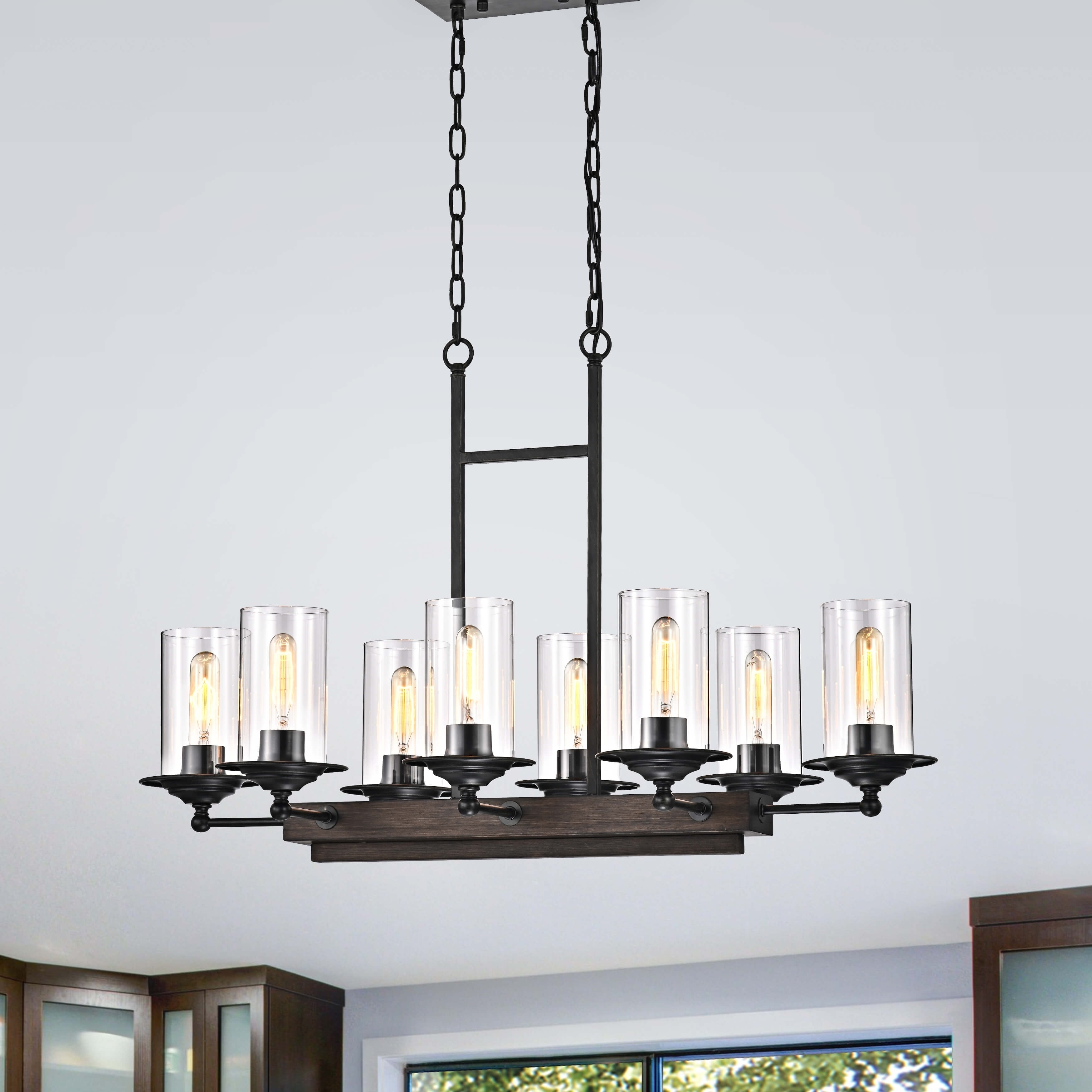 Alicia 8-light Wood Frame Clear Glass Shade Chandelier - N/A - Chandeliers For Bedrooms by Overstock.com